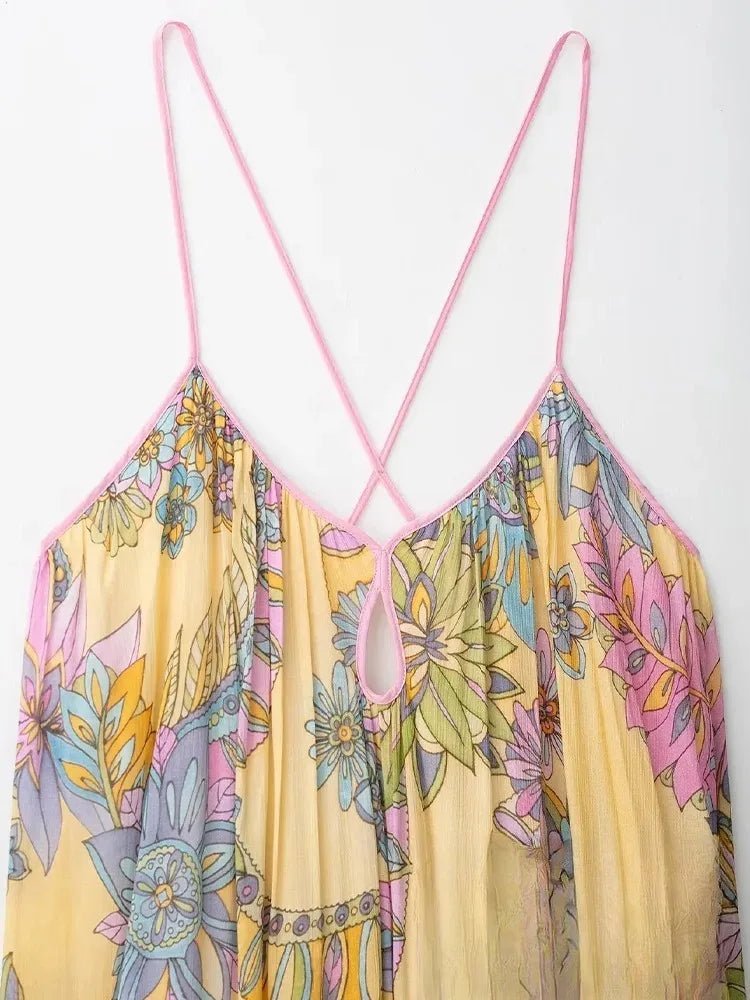 Sukienka Cami Bianca w Kwiaty z Chiffonu