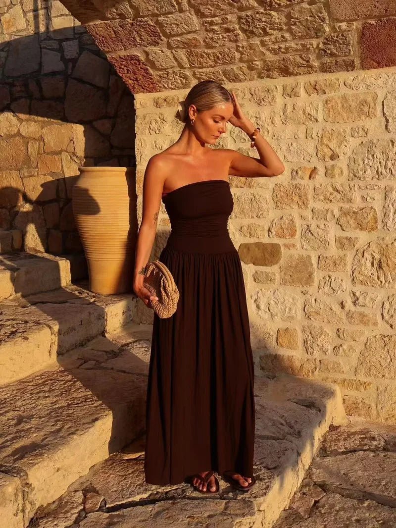 Lauren Sukienka maxi bez ramiączek z marszczeniem