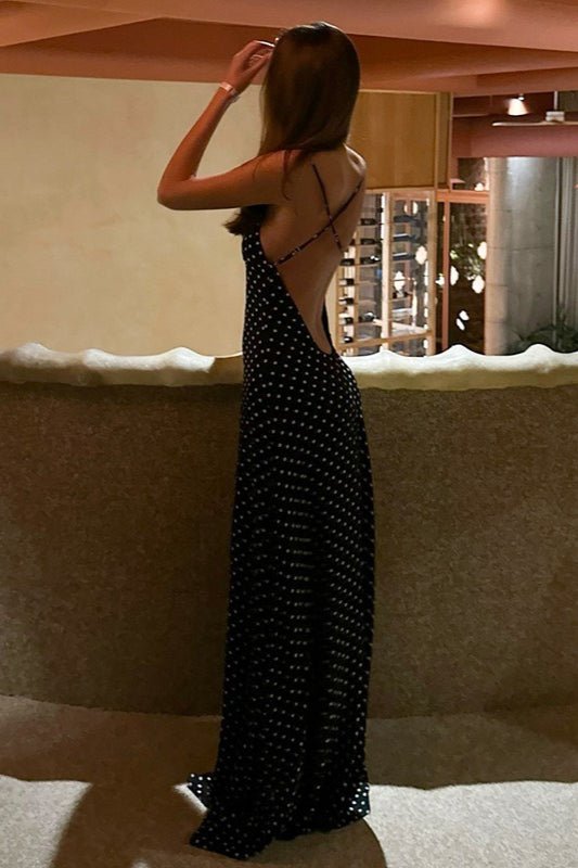 Sukienka Maxikleid Madeline w Groszki z Odkrytym Plecami