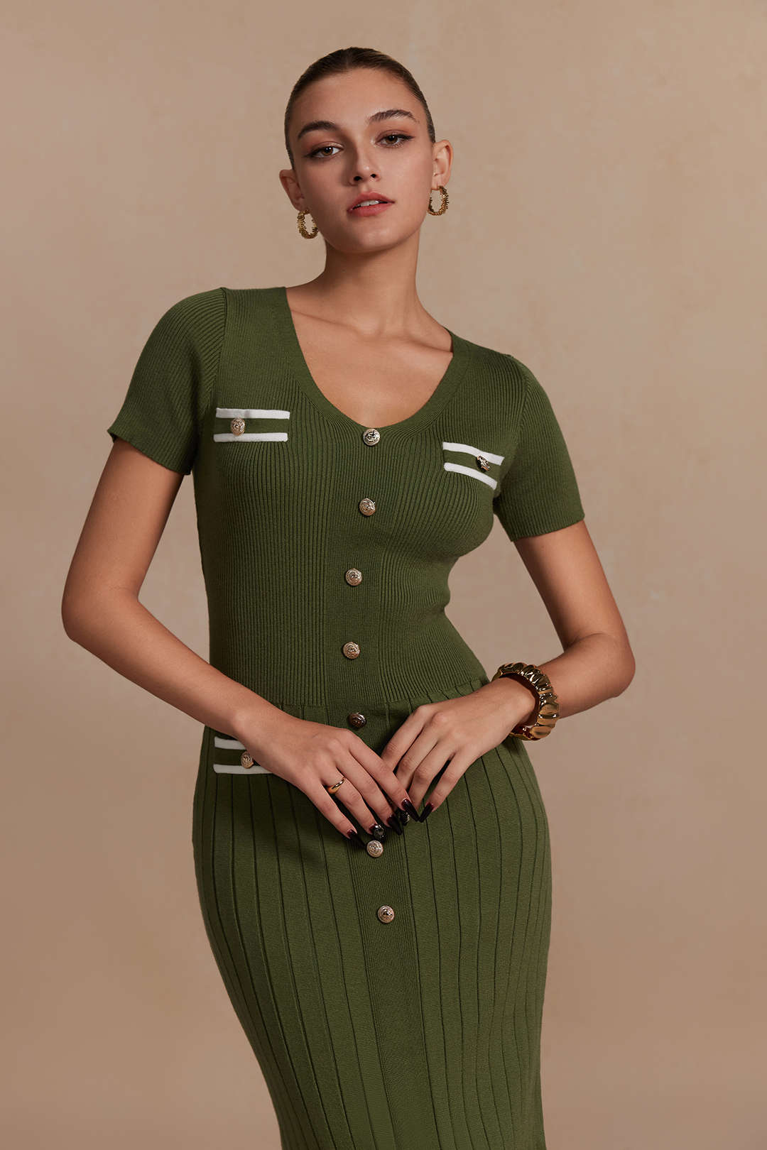 Wyrafinowana Midi Sukienka na Żebrowaną Dzianiny