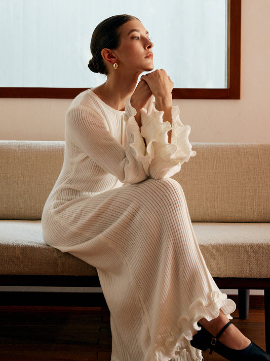 Sukienka Maxi Eleganta od Dzianiny do Troczkiem