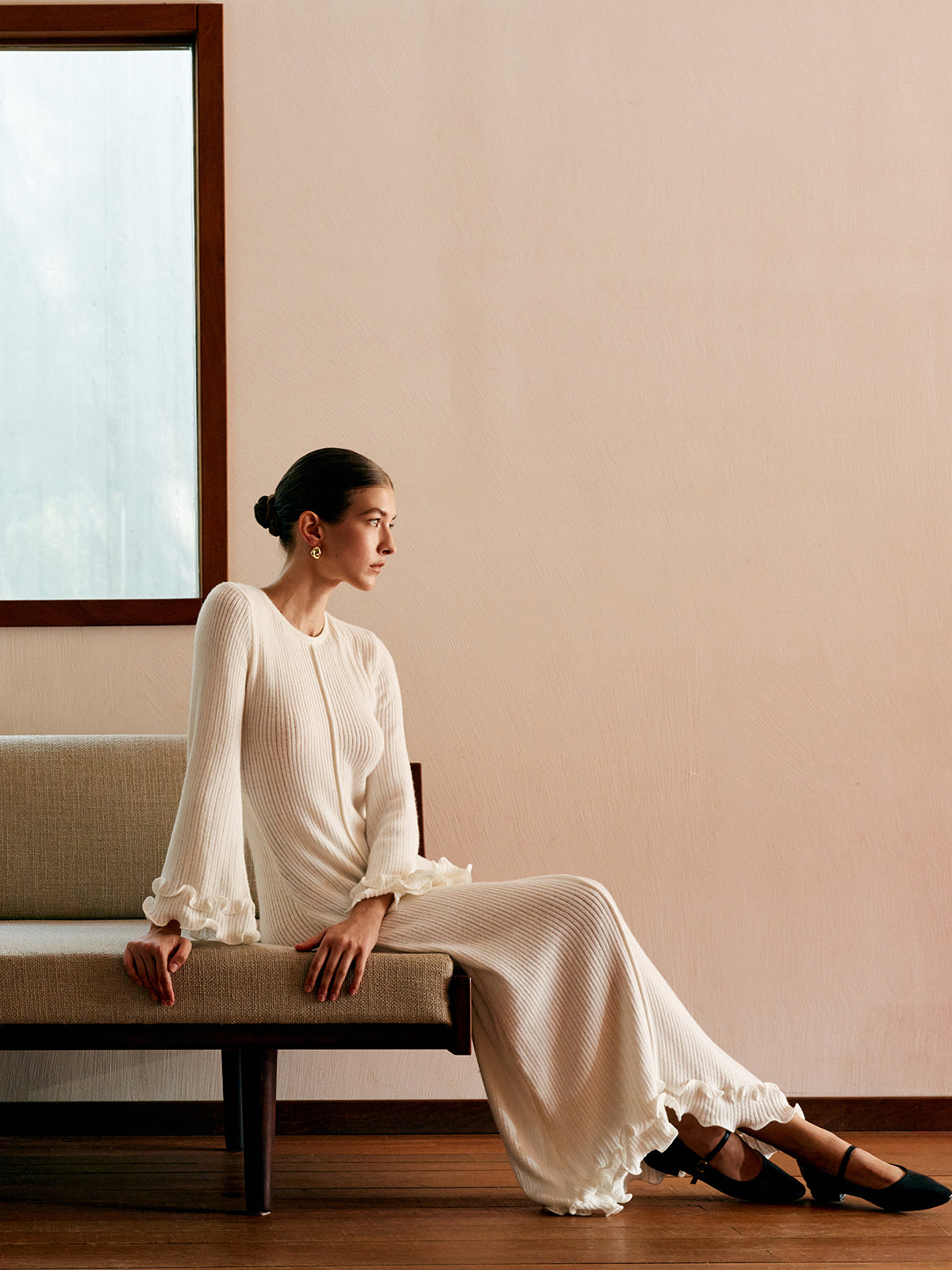 Sukienka Maxi Eleganta od Dzianiny do Troczkiem