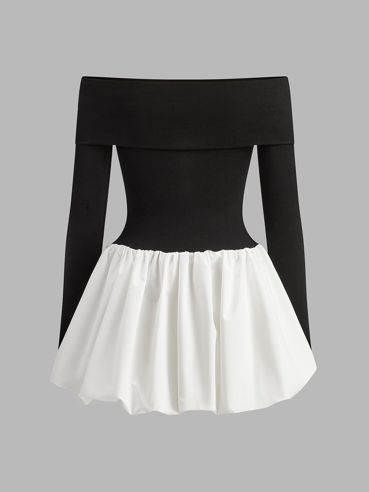 Dopasowana Sukienka Bąbelkowa Off-the-Shoulder w Dwu Tonach