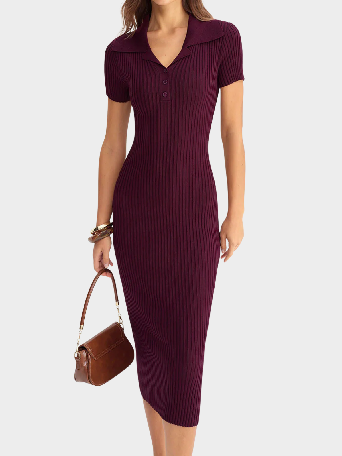 Sukienka Midi z prążkowanym Splotem