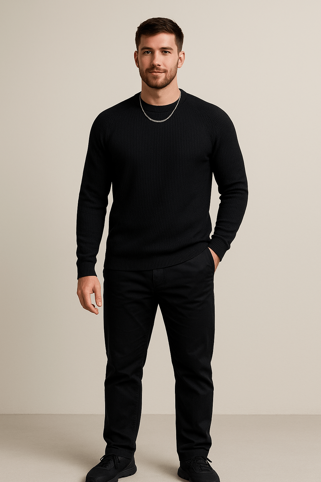 Męski Sweter z Żebrowanym Splotem – Wyrafinowany Slim Fit Crewneck