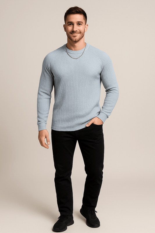 Męski Sweter z Żebrowanym Splotem – Wyrafinowany Slim Fit Crewneck