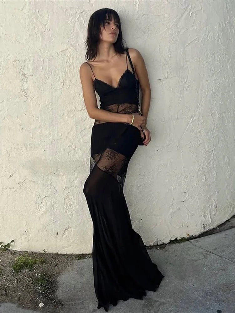 Ravenna Maxikleid z przezroczym koronkowym wykończeniem