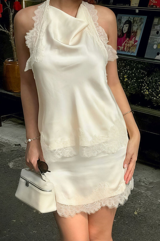 Bianca Koronkowe Mini Sukienka na Ramiączkach
