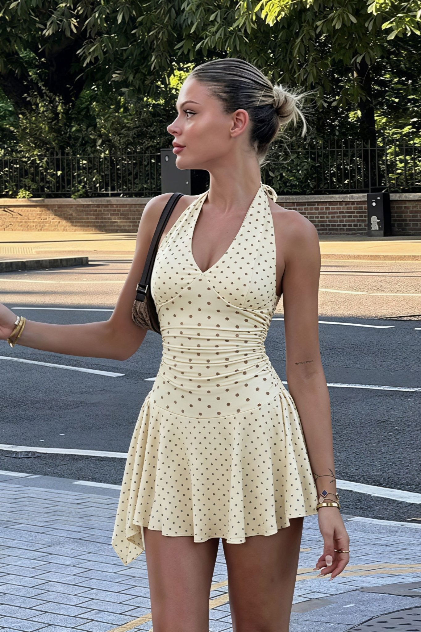 Sukienka Mini Halterneck w Groszki Bianca