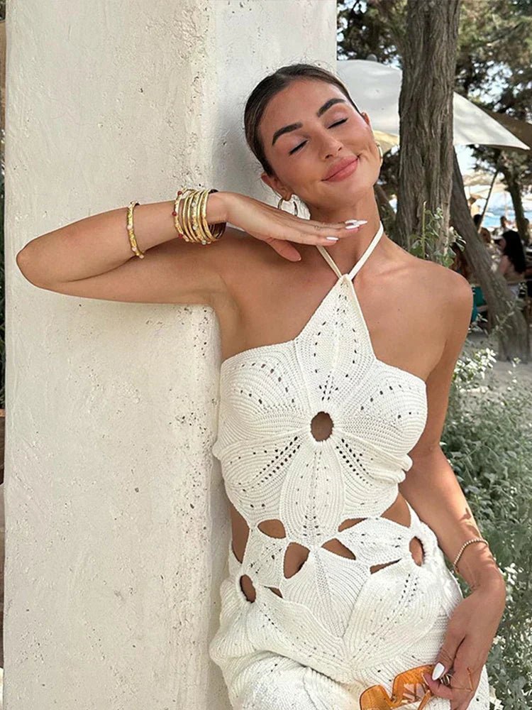 Celeste Halterneck-Häkel-Minikleid