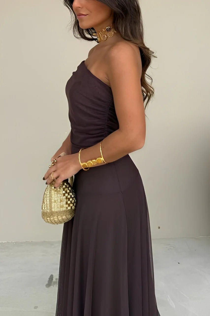 Sienna sukienka maxi bez ramiączek z marszczeniem