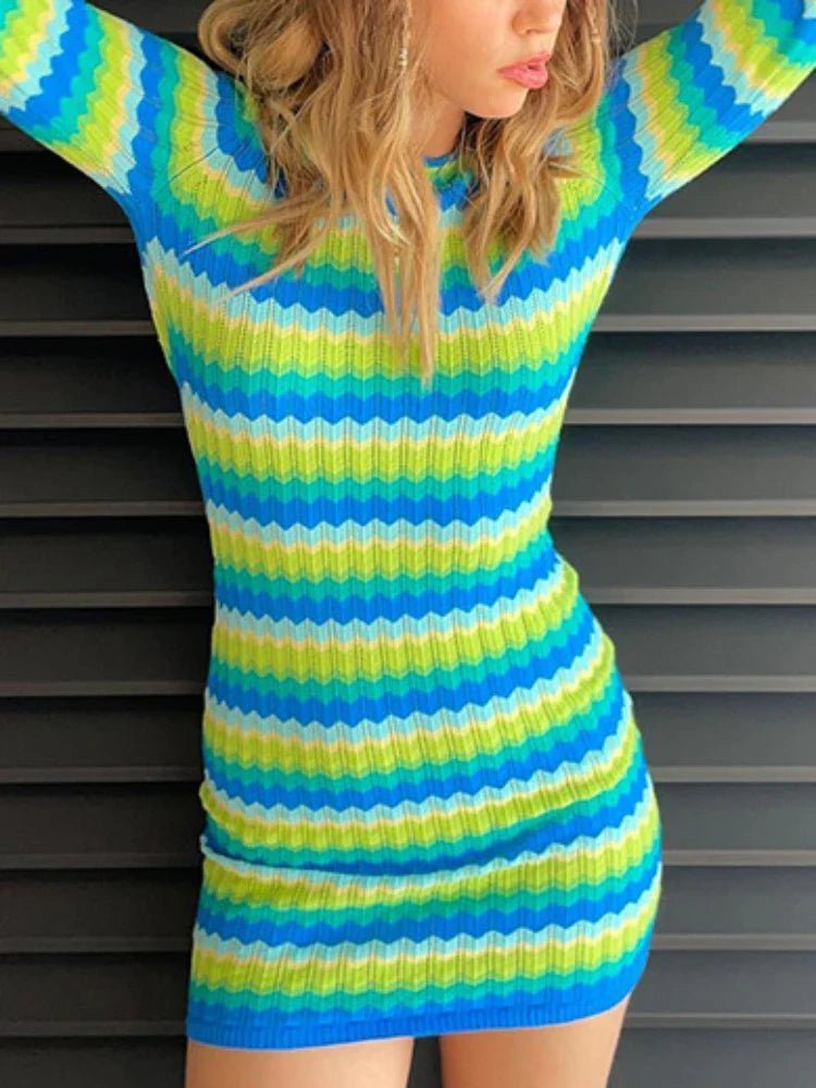 Sukienka Mini Veronica w Paski bez Pleców