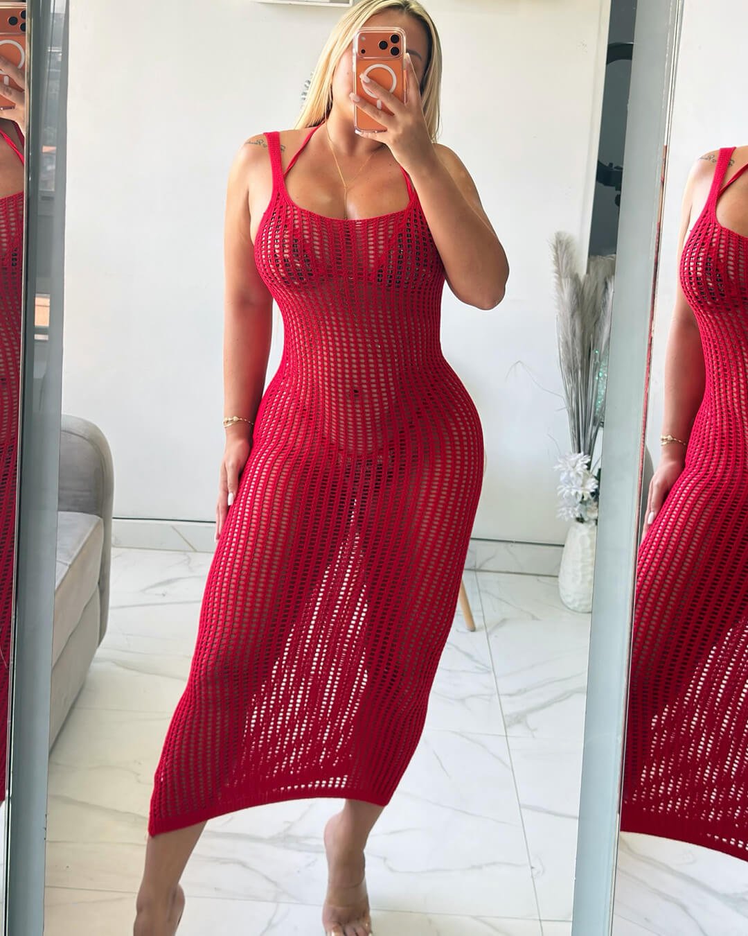 Beatrice Strick-Boho-Kleid z odkrytymi plecami