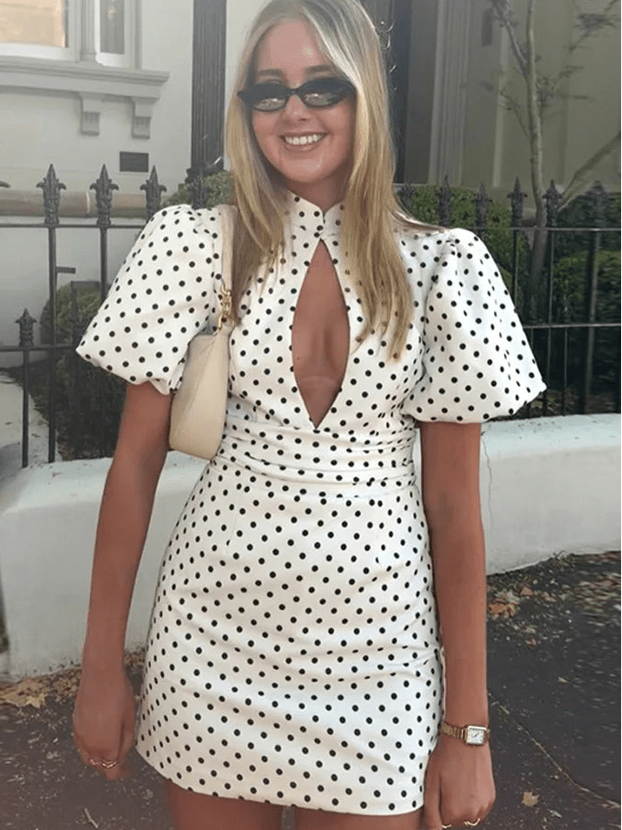 Becky Sukienka Mini w Kropki z Odkrytym Plecami