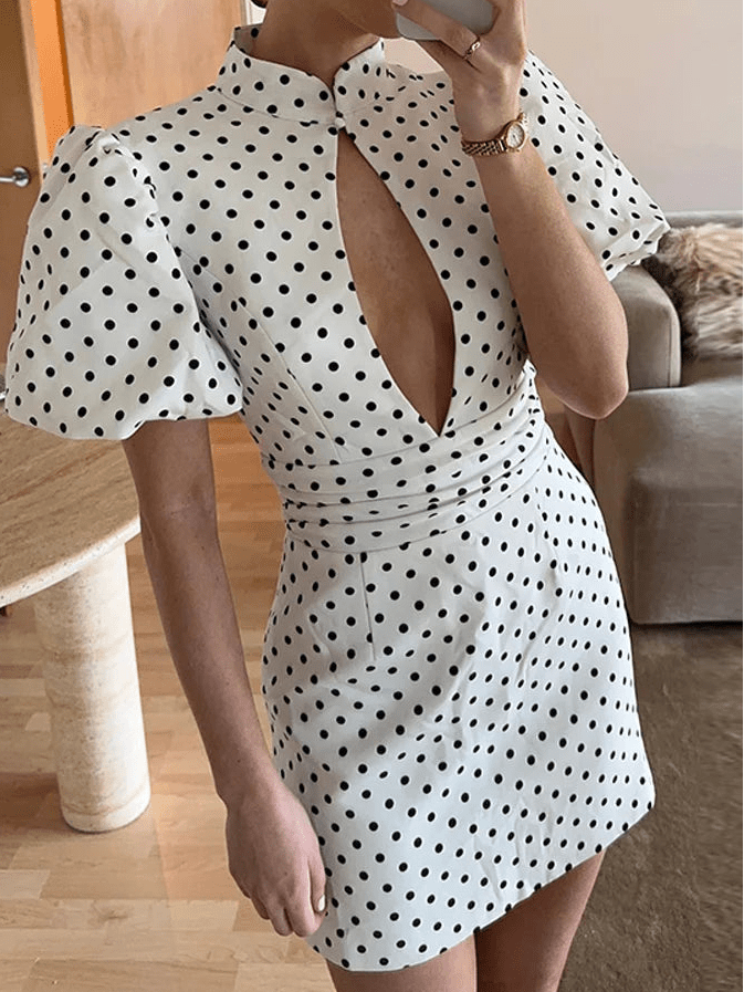 Becky Sukienka Mini w Kropki z Odkrytym Plecami