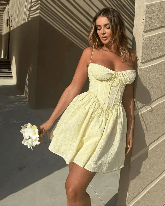 Bianca Haftowana Sukienka Mini z Wycięciami