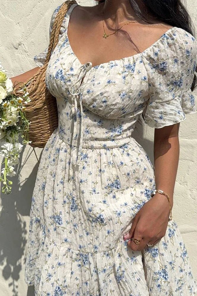 Sukienka mini Liliana Florales z sznurowaniem