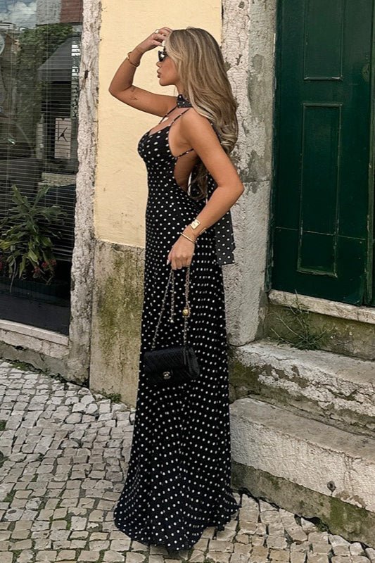 Sukienka Maxikleid Madeline w Groszki z Odkrytym Plecami