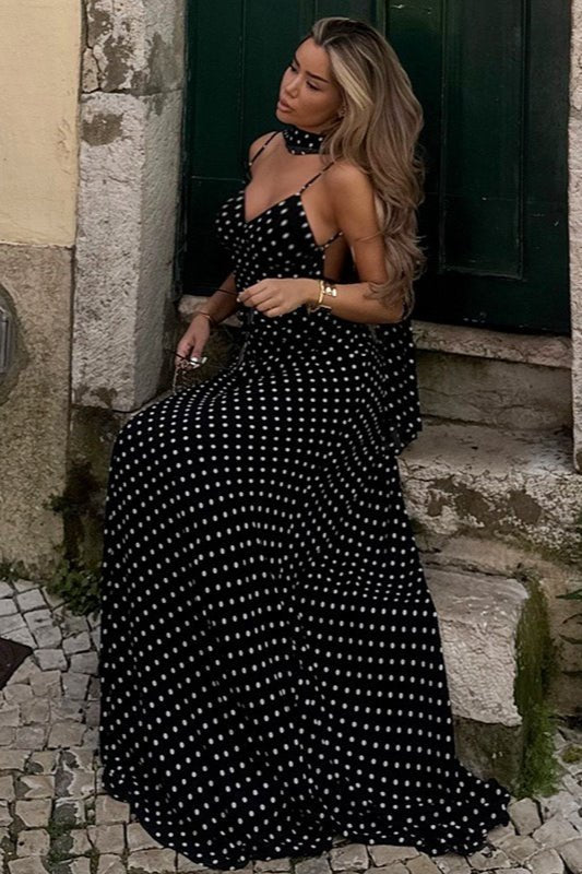 Sukienka Maxikleid Madeline w Groszki z Odkrytym Plecami