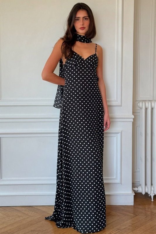 Sukienka Maxikleid Madeline w Groszki z Odkrytym Plecami