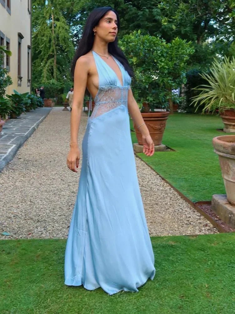 Matilde Maxikleid im Halterneck mit Spitze und Patchwork