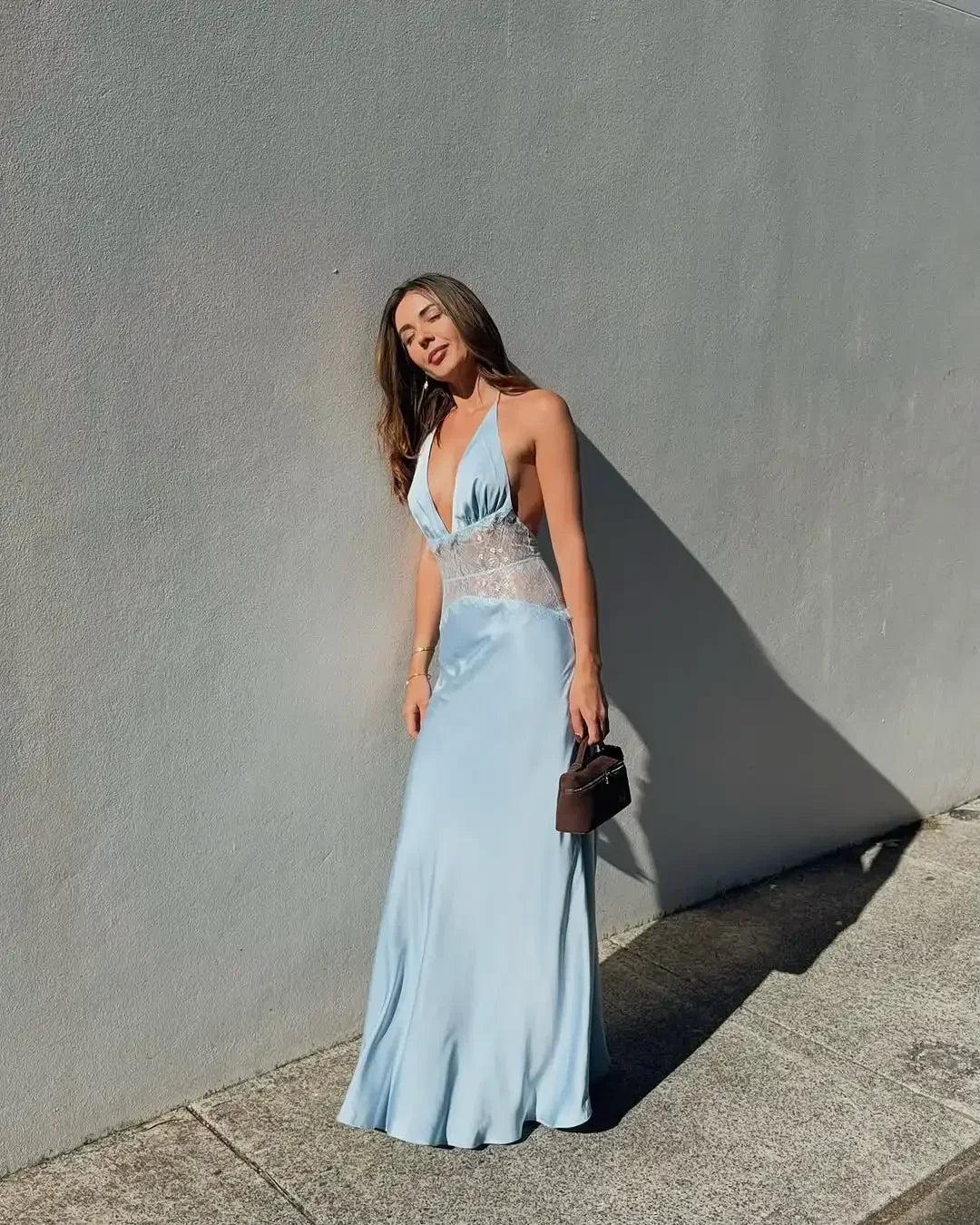 Matilde Maxikleid im Halterneck mit Spitze und Patchwork