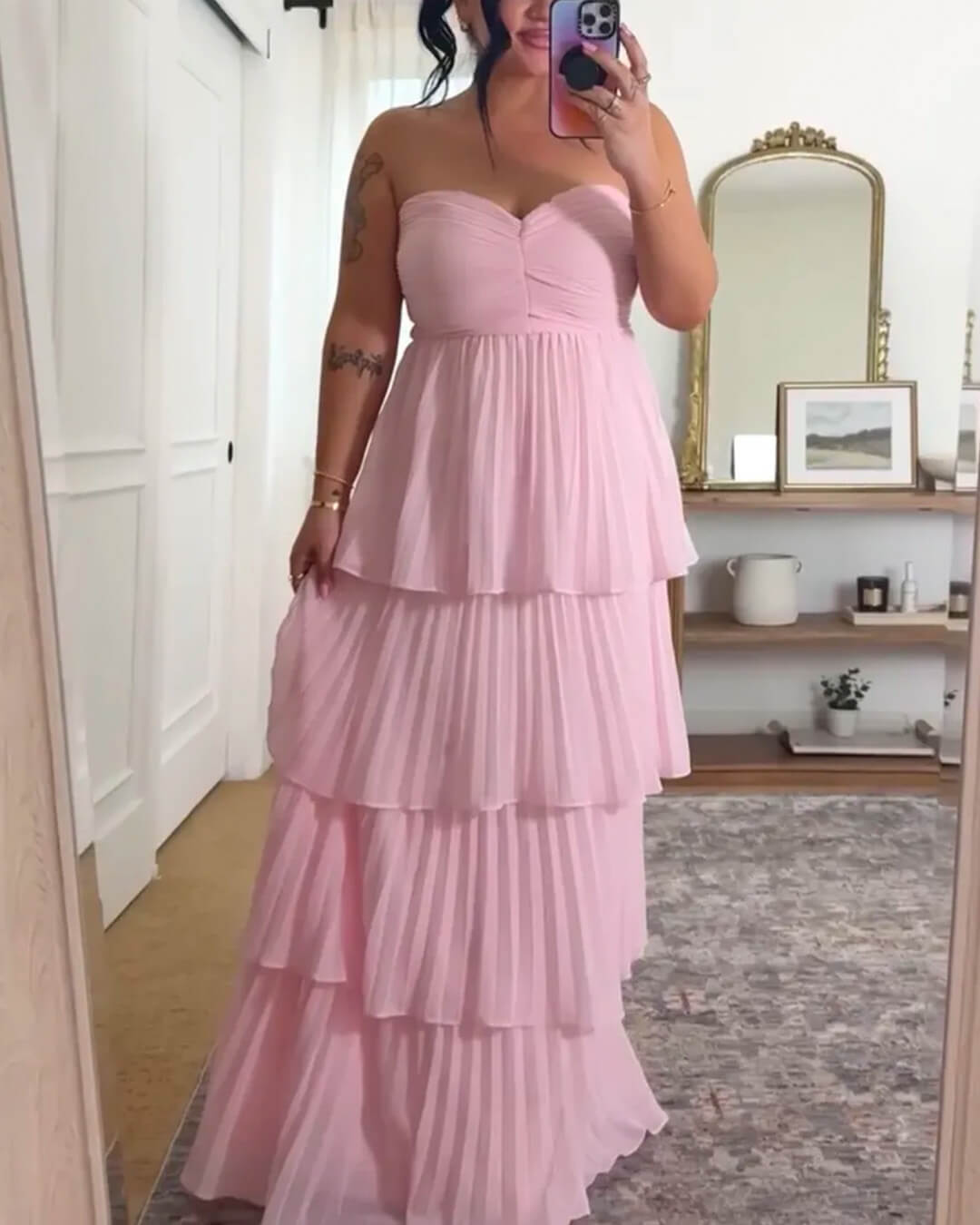 Michelle Sukienka maxi bez ramiączek z plisami i falbanami