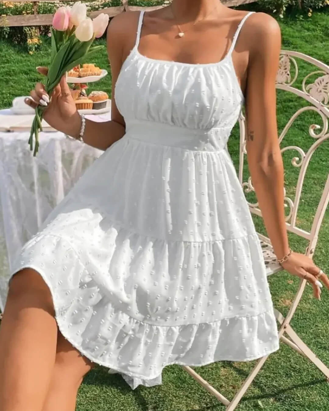 Sukienka mini Tracy z falbanami i ramiączkami spaghetti